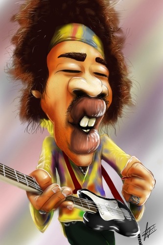 Cartoon: Jimi Hendrix (medium) by cesar mascarenhas tagged jimi,hendrix,caricature,ipodtouch,touch,fingerpaint,color,music,guitar,woodstock,piece,sketchbook,mobile