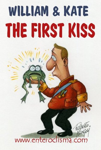 Cartoon: First kiss of William Kate (medium) by Roberto Mangosi tagged royal,wedding,kate,william,marriage,charles,queen,buckingham,palace,windsor,mountbatten,middleton,westminster,abbey,camilla