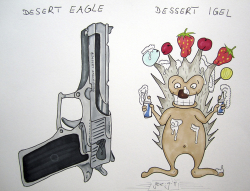 Cartoon: Fremdsprachen (medium) by gore-g tagged desert,eagle,dessert,igel,waffe