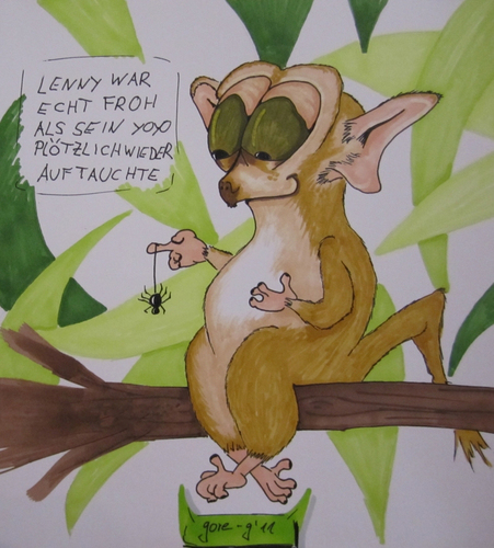 Cartoon: Lenny der Lemur (medium) by gore-g tagged jojo,yoyo,lemur,phlegmatisch,spinne,madagaskar