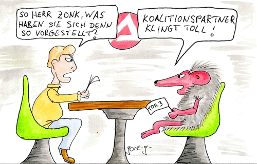 Cartoon: neulich bei der Agentur (medium) by gore-g tagged arbeitsamt,agentur,arbeitsagentur,grosse,bundestag,regierung,cdu,spd,koalitionspartner,koalition