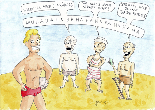Cartoon: Straff (medium) by gore-g tagged straff,badehose,alt,alte,männer,hoden