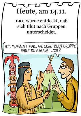 Cartoon: 14. November (medium) by chronicartoons tagged blut,blutgruppe,winnetou,old,shatterhand,indianer,blutsbrüder,cartoon
