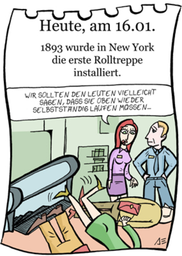 Cartoon: 16. Januar (medium) by chronicartoons tagged rolltreppe,new,york,cartoon