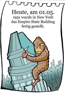 Cartoon: 1. Mai (medium) by chronicartoons tagged empire,state,buiding,new,york,king,kong,hochhaus,skyscraper