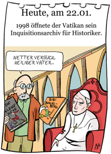 Cartoon: 22. Januar (medium) by chronicartoons tagged papst,bibi,blocksberg,kleine,hexe,inquisition,vatikan