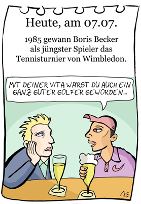 Cartoon: 7. juli (medium) by chronicartoons tagged besenkammer,wimbledon,becker,tennis,tiger,woods,golf,sport,affairen,cartoon