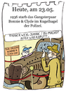 Cartoon: 23. Mai (small) by chronicartoons tagged bonnie,clyde,gangster,ford,v8,machinegun,cartoon