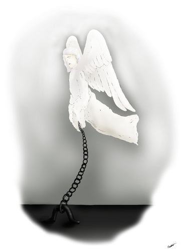 Cartoon: angels and chains (medium) by huseyinalparslan tagged angels,chains,freedom
