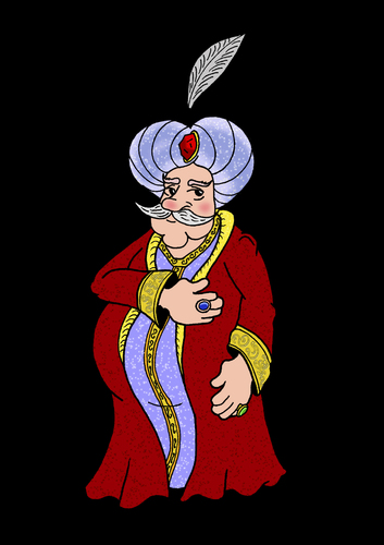 Cartoon: King (medium) by Abe tagged king,cape,red,ring,gold,chubby,moustache,old,white,hair,blush