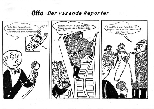 Cartoon: Reporter Otto - Zimmerbrand (medium) by arno tagged feuerwehr,rettung,ende,gut,alles