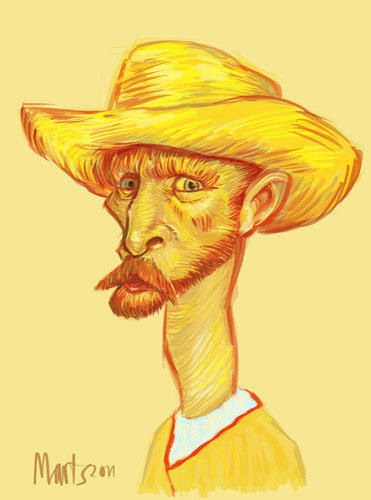 Cartoon: Vincent Van Gogh (medium) by Martynas Juchnevicius tagged digital,painting,vincent,van,gogh,caricature,painter,artist,impressionism