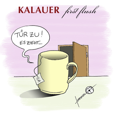 Cartoon: Kalauer first flush (medium) by badham tagged tee,tasse,ziehen,teebeutel,scharzer,schwarztee,kalauer,äh