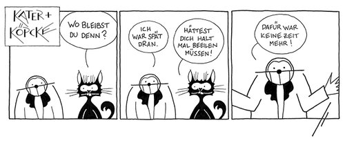Cartoon: Kater und Köpcke - Spät dran (medium) by badham tagged hammel,badham,köpcke,kater,zeit,beeilen,spät,late,running,time