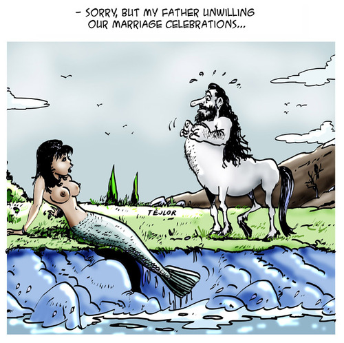 Cartoon: Mermaid and Centaur (medium) by tejlor tagged mermaid