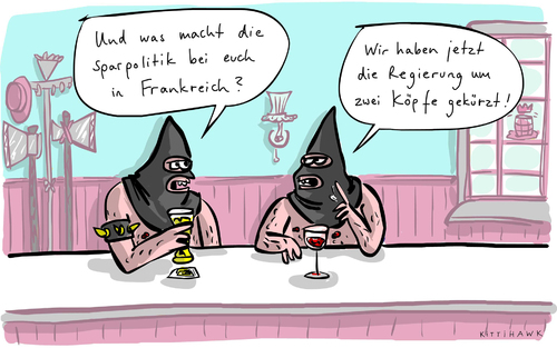 Cartoon: Köpfe gekürzt (medium) by kittihawk tagged kittihawk,2014,frankreich,regierung,zurückgetreten,rücktritt,walls,hollande,sparpolitik,wirtschaftswachstum,arbeitslosigkeit,sozialisten,montebourg,reformen,arbeitsmarktpolitik,merkel,austerität,henker,kneipe,französische,revolution,guillotine,zwei,köpfe,gekürzt,kittihawk,2014,frankreich,regierung,zurückgetreten,rücktritt,walls,hollande,sparpolitik,wirtschaftswachstum,arbeitslosigkeit,sozialisten,montebourg,reformen,arbeitsmarktpolitik,merkel,austerität,henker,kneipe,französische,revolution,guillotine,zwei,köpfe,gekürzt