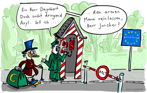 Cartoon: Luxemburg (medium) by kittihawk tagged kittihawk,2014,luxemburg,jean,claude,juncker,steuerparadies,asyl,arm,reich,dagobert,duck,grenz,posten,steuerflucht,geldkoffer,dringend,sucht,reinlassen,kittihawk,2014,luxemburg,jean,claude,juncker,steuerparadies,asyl,arm,reich,dagobert,duck,grenz,posten,steuerflucht,geldkoffer,dringend,sucht,reinlassen