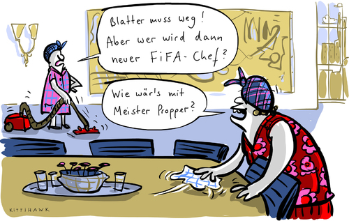 Cartoon: Meister Propper (medium) by kittihawk tagged kittihawk,2015,meister,propper,joseph,blatter,präsident,fifa,chef,neuer,muss,weg,korruption,betrug,geldwäsche,weltverband,fußball,wahl,gekauft,bestechung,putzfrauen,saubermann,reinigung,grundreinigung,wischen,putzen,ausputzen,kittihawk,2015,meister,propper,joseph,blatter,präsident,fifa,chef,neuer,muss,weg,korruption,betrug,geldwäsche,weltverband,fußball,wahl,gekauft,bestechung,putzfrauen,saubermann,reinigung,grundreinigung,wischen,putzen,ausputzen