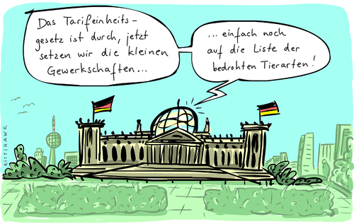 Cartoon: Tarifeinheitsgesetz (medium) by kittihawk tagged grundrecht,arbeitsrecht,gesetzgebung,berlin,grundgesetz,streikrecht,bundestag,tierarten,arten,bedrohten,der,liste,mini,gewerkschaften,kleine,gesetz,tarifeinheits,2015,kittihawk,kittihawk,2015,tarifeinheits,gesetz,kleine,gewerkschaften,mini,liste,der,bedrohten,arten,tierarten,bundestag,streikrecht,grundgesetz,berlin,gesetzgebung,arbeitsrecht,grundrecht