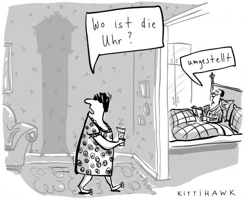 Cartoon: uhr umstellen (medium) by kittihawk tagged zeitumstellung,sommerzeit,winterzeit