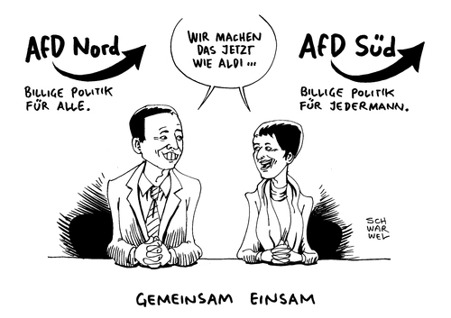 Cartoon: AfD Lucke Petry (medium) by Schwarwel tagged afd,lucke,petry,partei,alternative,für,deutschland,streit,karikatur,schwarwel,trennung,politik,spitze,parteispitze,zusammenarbeit,afd,lucke,petry,partei,alternative,für,deutschland,streit,karikatur,schwarwel,trennung,politik,spitze,parteispitze,zusammenarbeit