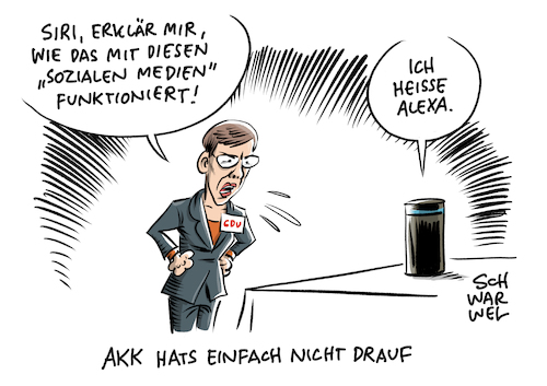 Cartoon: AKK vertwittert sich (medium) by Schwarwel tagged akk,annegret,kramp,karrenbauer,cdu,obm,oberbürgermeisterwahl,görlitz,afd,kandidat,partei,parteien,wahl,wahlen,sachsen,rechtsruck,twitter,post,social,media,soziale,netzwerke,profil,alexa,siri,görliwood,tweet,octavian,ursu,kontrahent,wippel,cartoon,karikatur,schwarwel,rezo,rezovideo,zerstören,youtube,youtuber,online,www,akk,annegret,kramp,karrenbauer,cdu,obm,oberbürgermeisterwahl,görlitz,afd,kandidat,partei,parteien,wahl,wahlen,sachsen,rechtsruck,twitter,post,social,media,soziale,netzwerke,profil,alexa,siri,görliwood,tweet,octavian,ursu,kontrahent,wippel,cartoon,karikatur,schwarwel,rezo,rezovideo,zerstören,youtube,youtuber,online,www