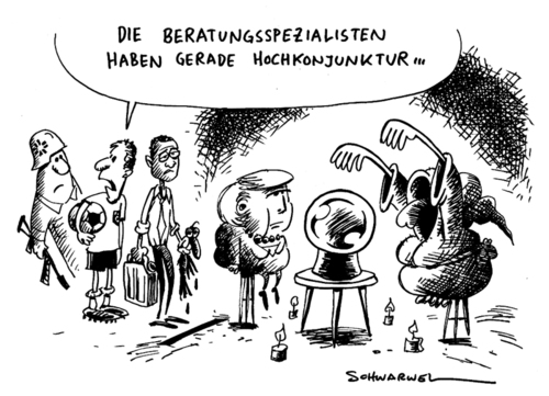 Cartoon: Allgemeine Lage (medium) by Schwarwel tagged angela,merkel,fußball,obama,hexe,puffelchen,beratung,krise,öl,wirtschaft,regierung,karikatur,schwarwel