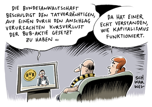 Cartoon: Anschlag auf BVB Bus (medium) by Schwarwel tagged bvb,fussball,fußball,explosion,je,suis,bekennerschreiben,terror,anschlag,terroranschlag,spiel,tor,spielabbruch,karikatur,schwarwel,festnahme,ermittler,ermittlung,einzeltäter,kapitalismus,aktie,aktien,bundesanwaltschaft,tatverdächtiger,kurs,kursverlust,börse,bvb,fussball,fußball,explosion,je,suis,bekennerschreiben,terror,anschlag,terroranschlag,spiel,tor,spielabbruch,karikatur,schwarwel,festnahme,ermittler,ermittlung,einzeltäter,kapitalismus,aktie,aktien,bundesanwaltschaft,tatverdächtiger,kurs,kursverlust,börse