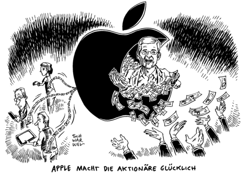 Cartoon: Apple unerwartet hohe Gewinne (medium) by Schwarwel tagged apple,unerwartet,hohe,gewinne,aktionäre,karikatur,schwarwel,konsument,apple,unerwartet,hohe,gewinne,aktionäre,karikatur,schwarwel,konsument