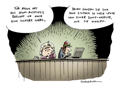 Cartoon: Atomlobby und Sony-Datenklau (medium) by Schwarwel tagged merkel,atom,atomausstieg,ausstieg,akw,lobby,sony,daten,klau,hacker,website,webseite,angriff,unternehmen,verbrechen,vergehen,internet,schutz,strafe,kriminalität,lulzsec,code,coupon,kopieren,sicherheit,lücke,energie,wende,atomar,nuklear,kraftwerk,abschaltung,strom,versorgung,reaktor,karikatur,schwarwel,merkel,atom,atomausstieg,lobby,ausstieg,akw,daten,klau,hacker,website,angriff,unternehmen,verbrechen