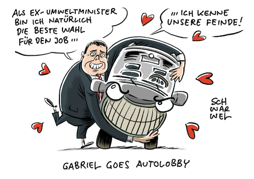 Cartoon: Automobilverband Sigmar Gabriel (medium) by Schwarwel tagged automobilverband,prasident,sigmar,gabriel,auto,autokonzern,unternehmen,wirtschaft,finanzen,geld,autolobby,lobby,automobil,cartoon,karikatur,schwarwel,firma,autohersteller,job,arbeit,lohn,gehalt,funktion,umweltminister,umwelt,umweltschutz,klimaschutz,automobilverband,prasident,sigmar,gabriel,auto,autokonzern,unternehmen,wirtschaft,finanzen,geld,autolobby,lobby,automobil,cartoon,karikatur,schwarwel,firma,autohersteller,job,arbeit,lohn,gehalt,funktion,umweltminister,umwelt,umweltschutz,klimaschutz