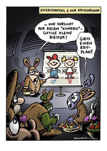 Cartoon: Cartoon von Schwarwel (medium) by Schwarwel tagged schwarwel,cartoon,witz,lustig,ostern,osterhase,schweinevogel,iron,doof,kind,kinder,feiertag,eier,suche,swampie,el,depressivo,plan,hase,kind,kinder,eier,hase,ostern,osterhase,schule,ausbildung,job,arbeit,biester