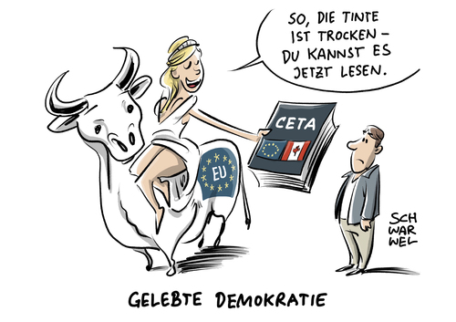 Cartoon: CETA besiegelt (medium) by Schwarwel tagged ceta,handelspakt,brüssel,eu,europäische,union,kanada,karikatur,schwarwel,ceta,handelspakt,brüssel,eu,europäische,union,kanada,karikatur,schwarwel