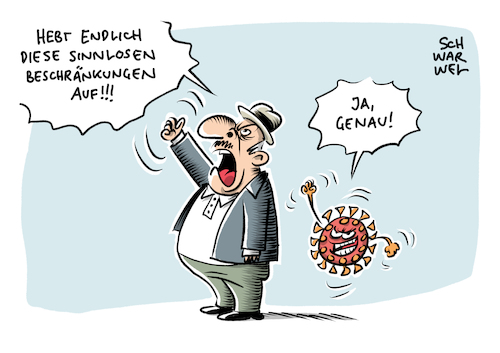 Cartoon: Corona Ausgangsbeschränkung (medium) by Schwarwel tagged corona,coronavirus,pandemie,epidemie,virus,virusinfektion,öffentliches,leben,klopapier,hamsterkäufe,flattingthecurve,flatting,the,curve,covid19,eindämmung,shutdown,notstand,schließung,schulen,geschäfte,kindergarten,quarantäne,homeoffice,coronakrise,krankenhäuser,krankenhaus,pflegekräfte,ärzte,gefahr,angst,panik,coronapartys,robert,koch,institut,virologe,infektion,infektionen,verbreitung,risikogruppe,krank,krankheit,erkrankung,gesundheit,gesundheitsamt,hospitäler,impfung,impfstoff,cartoon,karikatur,schwarwel,prepper,ausgangssperre,kontaktsperre,ausgngsbeschränkung,fußball,fußballspiel,nationalmannschaft,torwart,fußballer,corona,coronavirus,pandemie,epidemie,virus,virusinfektion,öffentliches,leben,klopapier,hamsterkäufe,flattingthecurve,flatting,the,curve,covid19,eindämmung,shutdown,notstand,schließung,schulen,geschäfte,kindergarten,quarantäne,homeoffice,coronakrise,krankenhäuser,krankenhaus,pflegekräfte,ärzte,gefahr,angst,panik,coronapartys,robert,koch,institut,virologe,infektion,infektionen,verbreitung,risikogruppe,krank,krankheit,erkrankung,gesundheit,gesundheitsamt,hospitäler,impfung,impfstoff,cartoon,karikatur,schwarwel,prepper,ausgangssperre,kontaktsperre,ausgngsbeschränkung,fußball,fußballspiel,nationalmannschaft,torwart,fußballer