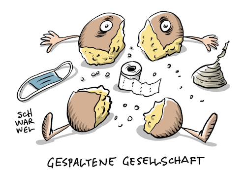 Cartoon: Corona spaltet Gesellschaft (medium) by Schwarwel tagged corona,coronavirus,covid19,coronapandemie,pandemie,coronakrise,kontaktbeschränkungen,quarantäne,sperrstunde,alkoholverbot,reisebeschränkungen,virus,virusinfektion,coronatest,rki,neuinfektionen,gesundheitsamt,infektionsschutz,infektionsketten,mundnasenschutz,maskenpflicht,schutzmaske,hygienekonzept,hände,waschen,abstand,halten,abstandsregeln,hotspots,who,reisewarnung,mns,cartoon,karikatur,schwarwel,infektionszahlen,coronaampel,coronaapp,coronainfektionszahlen,lockdowhn,shutdown,spaltung,gesellschaft,aluhut,klopapier,hamstern,hamsterkäufe,verschwörungstheorie,verschwörungsmythos,coronaleugner,coronagegner,anticoronademo,corona,coronavirus,covid19,coronapandemie,pandemie,coronakrise,kontaktbeschränkungen,quarantäne,sperrstunde,alkoholverbot,reisebeschränkungen,virus,virusinfektion,coronatest,rki,neuinfektionen,gesundheitsamt,infektionsschutz,infektionsketten,mundnasenschutz,maskenpflicht,schutzmaske,hygienekonzept,hände,waschen,abstand,halten,abstandsregeln,hotspots,who,reisewarnung,mns,cartoon,karikatur,schwarwel,infektionszahlen,coronaampel,coronaapp,coronainfektionszahlen,lockdowhn,shutdown,spaltung,gesellschaft,aluhut,klopapier,hamstern,hamsterkäufe,verschwörungstheorie,verschwörungsmythos,coronaleugner,coronagegner,anticoronademo