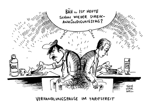 Cartoon: DB GDL Bahn Tarifstreit (medium) by Schwarwel tagged db,gdl,bahn,tarifstreit,tarif,streit,lokführer,deutsche,gewerkschaft,deutscher,karikatur,schwarwel,verhandlung,arbeit,job,lohn,frühstück,db,gdl,bahn,tarifstreit,tarif,streit,lokführer,deutsche,gewerkschaft,deutscher,karikatur,schwarwel,verhandlung,arbeit,job,lohn,frühstück
