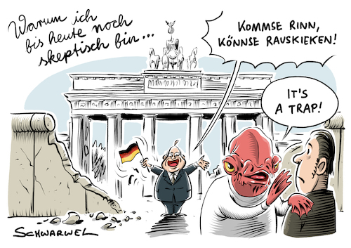 Cartoon: Deutsche Einheut (medium) by Schwarwel tagged deutsche,einheit,berlin,deutschland,ost,west,osten,westen,ossis,ossi,wessis,wessi,wiedervereinigung,wende,helmut,kohl,wir,bleiben,hier,sind,das,volk,ddr,sed,unrechtsstaat,diktatur,regierungschef,michael,müller,mauerfall,ostdeutsche,mauer,mauern,blühende,landschaften,bürgerfest,nur,mit,euch,friedliche,revolution,menschenrechte,demokratie,tde2018,cartoon,karikatur,schwarwel,spaltung,gesellschaft,politik,politiker,deutsche,einheit,berlin,deutschland,ost,west,osten,westen,ossis,ossi,wessis,wessi,wiedervereinigung,wende,helmut,kohl,wir,bleiben,hier,sind,das,volk,ddr,sed,unrechtsstaat,diktatur,regierungschef,michael,müller,mauerfall,ostdeutsche,mauer,mauern,blühende,landschaften,bürgerfest,nur,mit,euch,friedliche,revolution,menschenrechte,demokratie,tde2018,cartoon,karikatur,schwarwel,spaltung,gesellschaft,politik,politiker