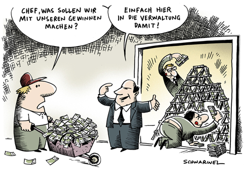 Cartoon: Deutsche Unternehmen Gewinne (medium) by Schwarwel tagged unternehmen,deutsch,gewinn,verwaltung,wirtschaft,karikatur,schwarwel
