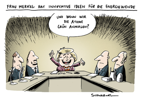 Cartoon: Energiewende (medium) by Schwarwel tagged merkel,energie,atim,wende,gipfel,atomstrom,akw,grün,reaktor,minister,staat,chef,führung,öko,bio,ökostrom,ausstieg,kanzlerin,amt,steuer,wirtschaft,finanzen,karikatur,schwarwel,angela merkel,atomstrom,grün,akw,minister,wende,atomkraft,öko,führung,kanzlerin,ausstieg,ökostrom,bio,strom,energie,angela,merkel