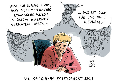 Cartoon: Ermittlungen Netzpolitik.org (medium) by Schwarwel tagged ermittlungen,netzpolitik,politik,merkel,position,druck,range,daten,staatsgeheimnis,geheimnis,karikatur,schwarwel,ermittlungen,netzpolitik,politik,merkel,position,druck,range,daten,staatsgeheimnis,geheimnis,karikatur,schwarwel