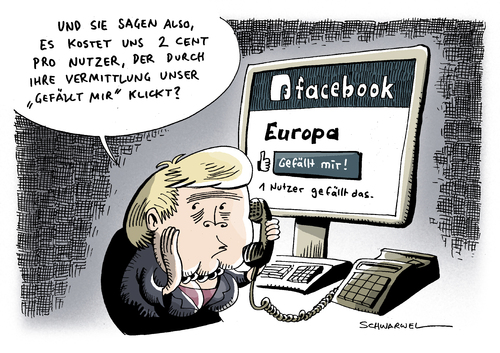 Cartoon: Facebook Europa Merkel (medium) by Schwarwel tagged schwarwel,karikatur,merkel,europäer,idee,euro,eu,europa,forum,portal,klicks,mir,gefällt,facebook,facebook,netzwerk,kommunikation,internet,web,computer,europa,merkel