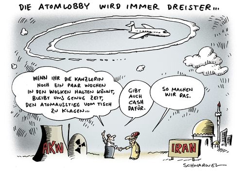 Cartoon: Flugverbot der Atomlobby (medium) by Schwarwel tagged atom,atomlobby,lobby,flug,verbot,kanzlerin,merkel,angela,angie,iran,flugzeug,wolke,himmel,ausstieg,akw,energie,umwelt,natur,verschmutzung,zerstörung,tod,mensch,tier,mord,krankheit,sterben,geld,cash,finanzen,wirtschaft,regierung,airbus,air,jungfernflug,regime,teheran,karikaur,schwarwel,atom,atomlobby,lobby,flug,verbot,kanzlerin,merkel,angela,flugzeug,himmel,wolke,akw,energie,ausstieg