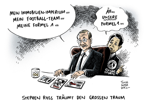 Cartoon: Formel 1 Milliardär Ross (medium) by Schwarwel tagged formal,milliardär,stephen,ross,übernahme,königsklasse,auto,motorsport,karikatur,schwarwel,formal,milliardär,stephen,ross,übernahme,königsklasse,auto,motorsport,karikatur,schwarwel