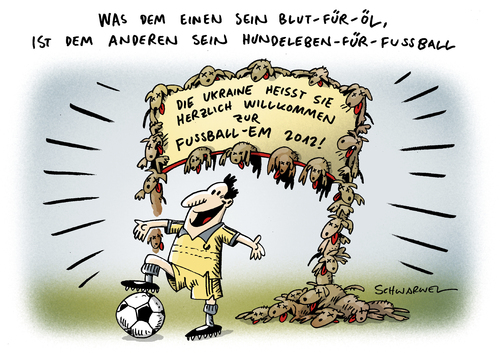 Cartoon: Fußball EM Ukraine Hunde Tötun (medium) by Schwarwel tagged ukraine,straßenhunde,tot,toetung,mord,grausam,bestialisch,fußball,em,2012,blut,oel,tor,ball,tier,mensch,karikatur,schwarwel,tot,mord,grausam,fußball,2012,blut,tier,mensch,ukraine,straßenhunde,hunde,tiere,tierquälerei