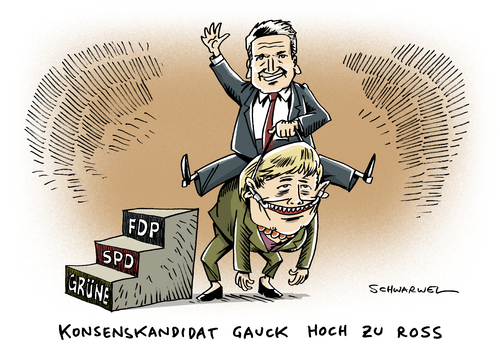 Cartoon: Gauck Bundespräsident (medium) by Schwarwel tagged schwarwel,karikatur,fdp,grüne,spd,politik,partei,grünen,die,kandidat,deutschland,bundespräsident,amt,gauck,wulff,christian,merkel,bundeskanzlerin,fdp,spd,grüne,gauck,deutschland,bundespräsident,bundeskanzlerin