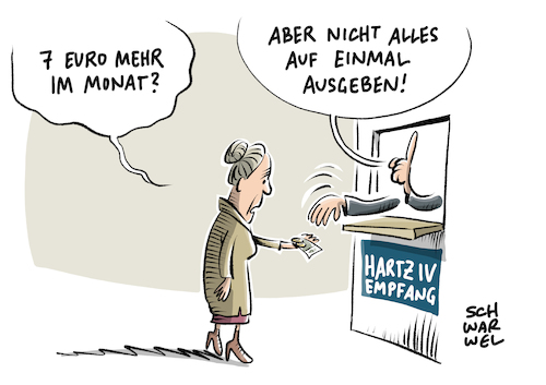 Cartoon: Grundsicherung Erhöhung (medium) by Schwarwel tagged erhöhung,grundsicherung,regierung,hartz,iv,sätze,lohn,arbeit,arbeitslos,sozial,sozialstaat,sozialleistungen,deutschland,politik,politiker,politikerin,arbeitslose,arbeitslosigkeit,arm,armut,reich,reichtunm,ungerechtigkeit,karikatur,schwarwel,erhöhung,grundsicherung,regierung,hartz,iv,sätze,lohn,arbeit,arbeitslos,sozial,sozialstaat,sozialleistungen,deutschland,politik,politiker,politikerin,arbeitslose,arbeitslosigkeit,arm,armut,reich,reichtunm,ungerechtigkeit,karikatur,schwarwel