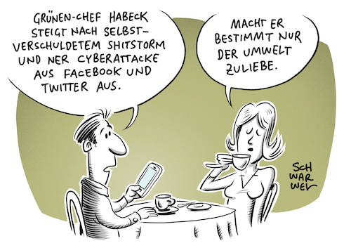 Cartoon: Hackerangriff Shitstorm Habeck (medium) by Schwarwel tagged hacker,hacken,hackerangriff,prominente,politiker,afd,cyberattacke,alternative,für,deutschland,computer,daten,datenschutz,cyber,pc,mac,rechts,nazi,nazis,rechtsextrem,rechtsextremismus,die,grüne,robert,habeck,shotsorm,account,social,media,twitter,facebook,profil,parteichef,partei,strafanzeige,anzeige,datendiebe,datendieb,datendiebstahl,it,tweet,tweets,cartoon,karikatur,schwarwel,hacker,hacken,hackerangriff,prominente,politiker,afd,cyberattacke,alternative,für,deutschland,computer,daten,datenschutz,cyber,pc,mac,rechts,nazi,nazis,rechtsextrem,rechtsextremismus,die,grüne,robert,habeck,shotsorm,account,social,media,twitter,facebook,profil,parteichef,partei,strafanzeige,anzeige,datendiebe,datendieb,datendiebstahl,it,tweet,tweets,cartoon,karikatur,schwarwel