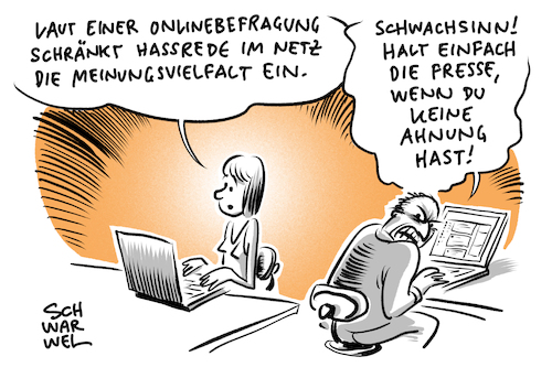 Cartoon: Hassrede Meinungsvielfalt (medium) by Schwarwel tagged hassrede,hate,speech,netz,online,www,world,wide,web,social,media,soziale,medien,facebook,twitter,instagram,medienkompetenz,bildung,wur,hass,wutbürger,meinungsvielfalt,meinungsfreiheit,meinung,demokratie,meinungsforschungsinsitut,yougov,internetnutzer,diskriminierung,angst,gewalt,campact,bots,rassismus,rechte,rechts,nazi,nazis,rechtsextremismus,rechtsextremisten,cartoon,karikatur,schwarwel,hassrede,hate,speech,netz,online,www,world,wide,web,social,media,soziale,medien,facebook,twitter,instagram,medienkompetenz,bildung,wur,hass,wutbürger,meinungsvielfalt,meinungsfreiheit,meinung,demokratie,meinungsforschungsinsitut,yougov,internetnutzer,diskriminierung,angst,gewalt,campact,bots,rassismus,rechte,rechts,nazi,nazis,rechtsextremismus,rechtsextremisten,cartoon,karikatur,schwarwel