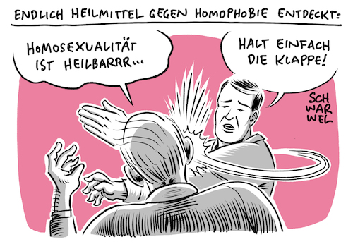 Cartoon: Homoheilung (medium) by Schwarwel tagged homo,homosexualität,schwul,schwule,lesben,lesbisch,homosexuelle,homophobie,therapie,konversionstherapien,gesetz,umerziehungsmaßnahmen,hetero,heteros,heterosexualität,homoehe,depression,ängste,suizid,sexualität,sexuelle,orientierung,krank,krankheit,gesund,gesundheit,gleichheit,gleichberechtigung,diskriminierung,minderheit,minderheiten,gleichgeschlechtliche,paare,unzucht,schwulenparagraf,identität,bundesverfassungsgericht,cartoon,karikatur,schwarwel,homo,homosexualität,schwul,schwule,lesben,lesbisch,homosexuelle,homophobie,therapie,konversionstherapien,gesetz,umerziehungsmaßnahmen,hetero,heteros,heterosexualität,homoehe,depression,ängste,suizid,sexualität,sexuelle,orientierung,krank,krankheit,gesund,gesundheit,gleichheit,gleichberechtigung,diskriminierung,minderheit,minderheiten,gleichgeschlechtliche,paare,unzucht,schwulenparagraf,identität,bundesverfassungsgericht,cartoon,karikatur,schwarwel