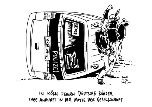 Cartoon: Hooligan-Randale in Köln (medium) by Schwarwel tagged hooligan,randale,köln,salafisten,randalierer,rechtsextreme,karikatur,schwarwel,hooligan,randale,köln,salafisten,randalierer,rechtsextreme,karikatur,schwarwel